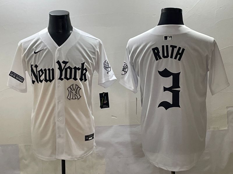 Men 2025 New York Yankees #3 Ruth White Five generations Joint Name Nike MLB Jersey style 44->new york yankees->MLB Jersey